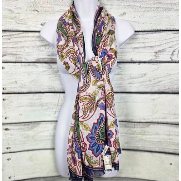 Talbots Paisley Print Fringe Scarf Multicolor NWT - Picture 2 of 9